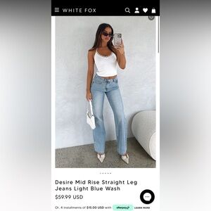 White fox boutique mid rise straight leg jeans. Size L.